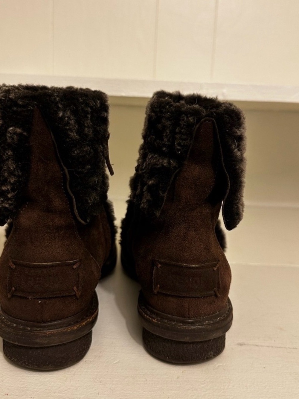 Fendi Zucca FF Logo Shearling Cuff Suede Ankle Boots Brown IT 36.5 US 5.5 - Picture 8 of 16